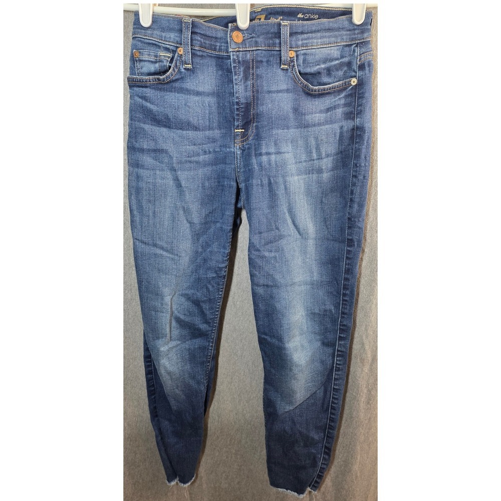 7 Seven For All Mankind The Ankle Skinny Jeans Womens 29 Blue Raw Hem Stretch
